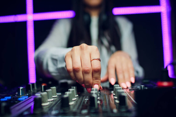 DJ playing music mixer closeup - Foto, Imagem