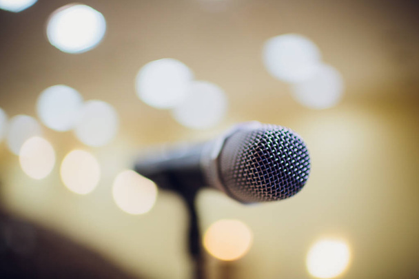 microphone on stand up comedy stage with reflectors ray, high contrast image - Photo, Image