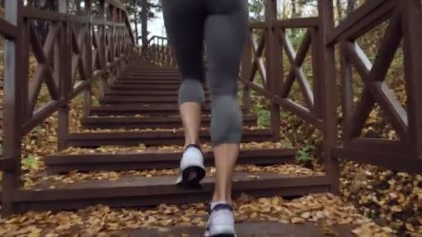 Woman running upstairs on the morning training. - Footage, Video