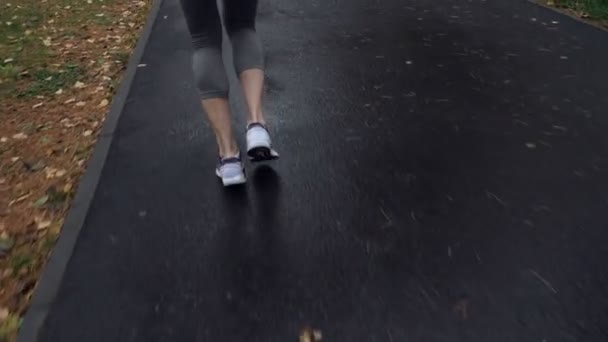 Fiatal sportos nő az őszi parkban. - Felvétel, videó