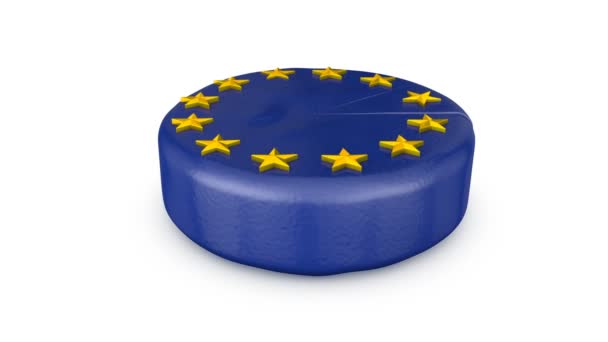 Testa di formaggio sotto forma di bandiera dell'UE e un pezzo con la bandiera del Regno Unito. rendering 3d. - Filmati, video
