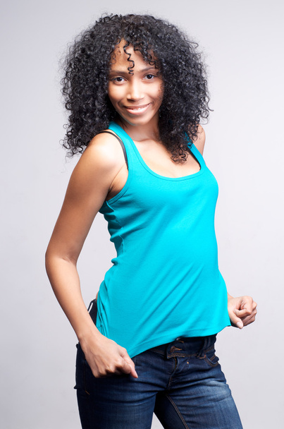 mulatto girl with dark curly hair - Foto, imagen