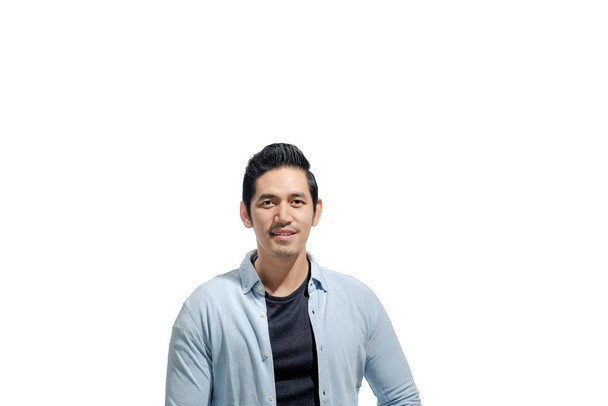Young asian man with casual cloth standing isolated over white background - Photo, Image