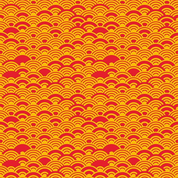 Seigaiha oznacza dosłownie niebieski fala morza. abstrakcja bezszwowe wzór wagi proste japoński krąg czerwony żółty kolory tła natury. Ilustracja wektorowa - Wektor, obraz