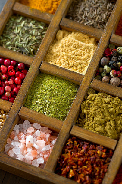 bright assortment of different spices - Foto, afbeelding