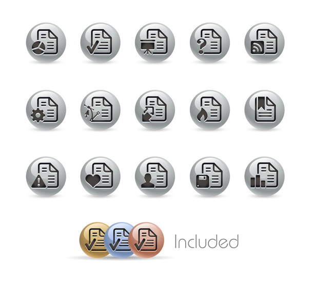 Documents Icons - 2 of 2 -- Metal Round Series - Vector, imagen