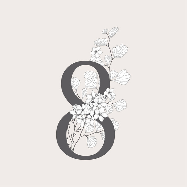 Vector Blooming Floral Number 8 Monogram and Logo - Vector, Image