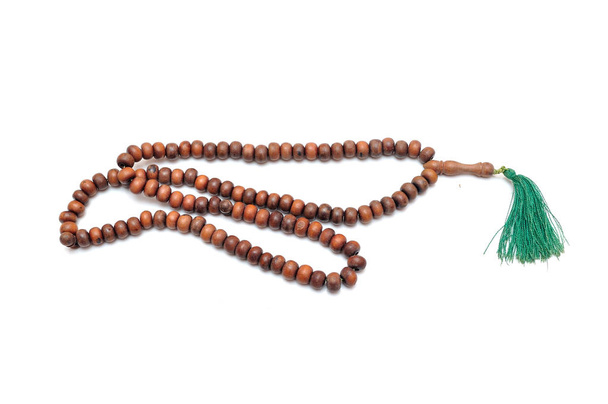Wooden rosary isolated on white - Photo, Image