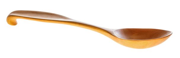 πλαϊνή όψη χειροποίητα σκαλιστά Hawthorn ξύλινη κουτάλα σούπα απομονώνονται σε λευκό φόντο - Φωτογραφία, εικόνα