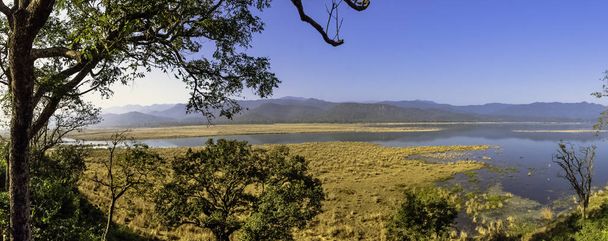 Panorama do Rio Kosi no Parque Nacional Jim Corbett, Índia
 - Foto, Imagem