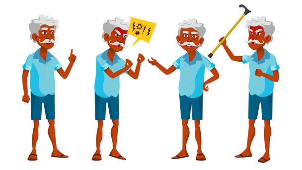 Indiai öreg ember jelent meg vektor. Idős emberek. Hindu. Ázsiai. Vezető személyt. Idősebb. Pozitív nyugdíjas. Reklám, plakát, Print Design. Elszigetelt rajzfilm illusztráció - Vektor, kép