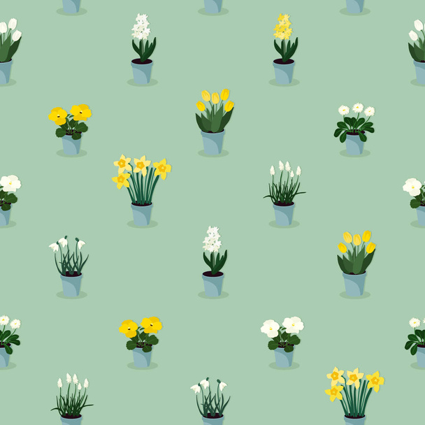 Ανοιξιάτικα λουλούδια σε γλάστρες - εικονογράφηση διάνυσμα - Διάνυσμα, εικόνα