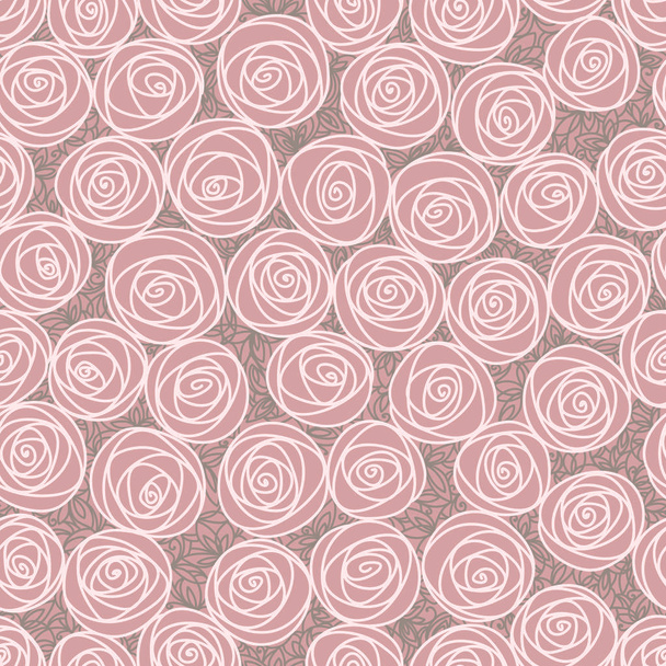 Floral seamless pattern. Outline stylized roses. Abstract background with pink flowers. - Вектор, зображення