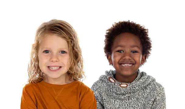 Two children looking at camera isolated on a white backround - Photo, Image