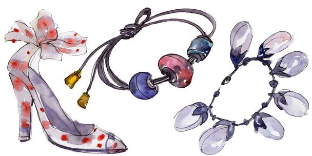 Trendy isolated accessories illustration set in watercolor style - Foto, imagen