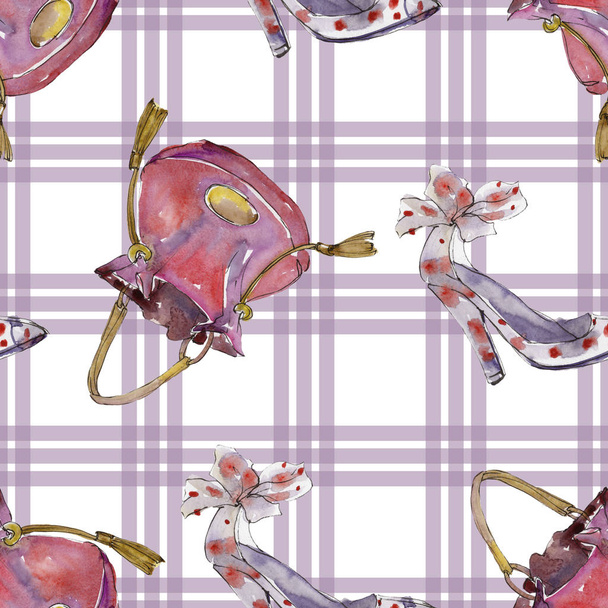Fashion accessories illustration in watercolor style. Seamless background pattern. Fabric wallpaper print texture. - 写真・画像