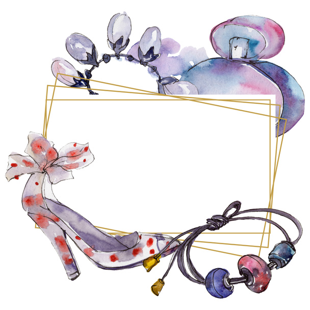 Clothes and accessories fashion set illustration. Border frame ornament with copy space. - 写真・画像