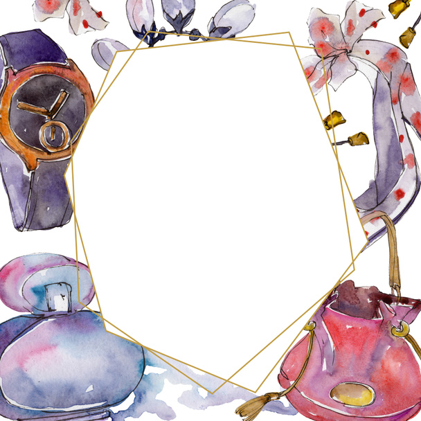 Clothes and accessories fashion set illustration. Border frame ornament with copy space. - Фото, изображение