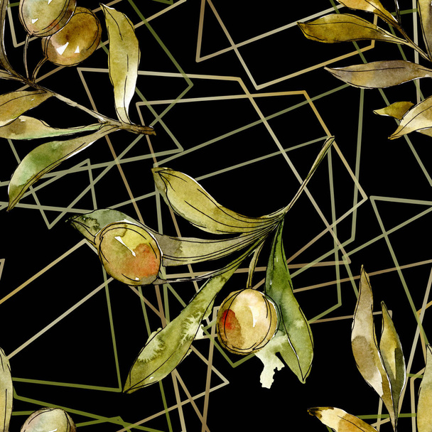 Green olives watercolor background illustration set. Watercolour drawing fashion aquarelle isolated. Botanical olive foliage. - Фото, зображення