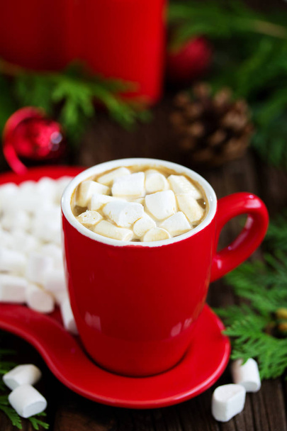 Marshmallow and cup of cocoa on the New Year's holiday. - Valokuva, kuva