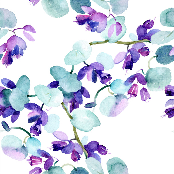 Bouquet of purple wildflowers. Watercolor background illustration set. Watercolour drawing fashion aquarelle isolated. Seamless background pattern. Fabric wallpaper print texture. - Valokuva, kuva