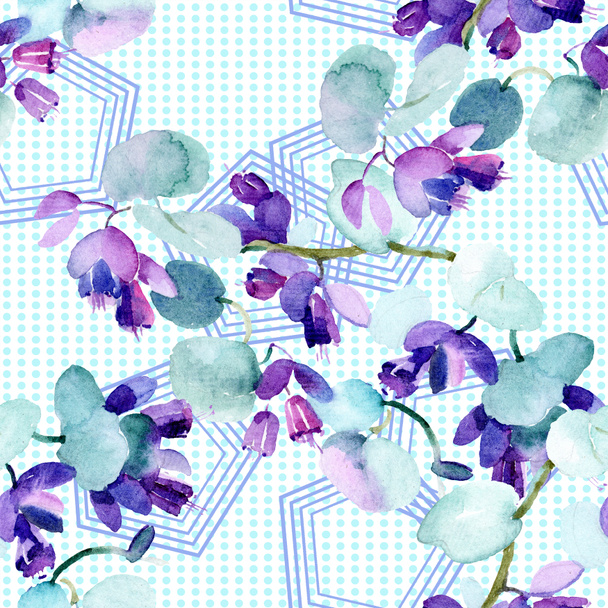 Bouquet of purple wildflowers. Watercolor background illustration set. Watercolour drawing fashion aquarelle isolated. Seamless background pattern. Fabric wallpaper print texture. - 写真・画像