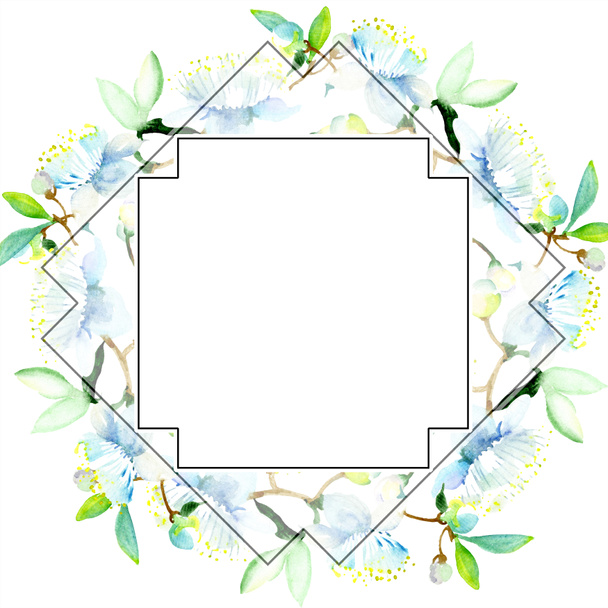 Frame with spring flowers. Watercolor background illustration set. Watercolour drawing fashion aquarelle isolated. - 写真・画像