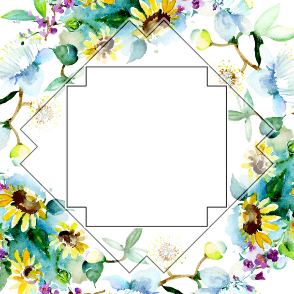 Frame with Spring wildflowers isolated. Watercolor background illustration set. Watercolour drawing fashion aquarelle isolated. - Фото, зображення