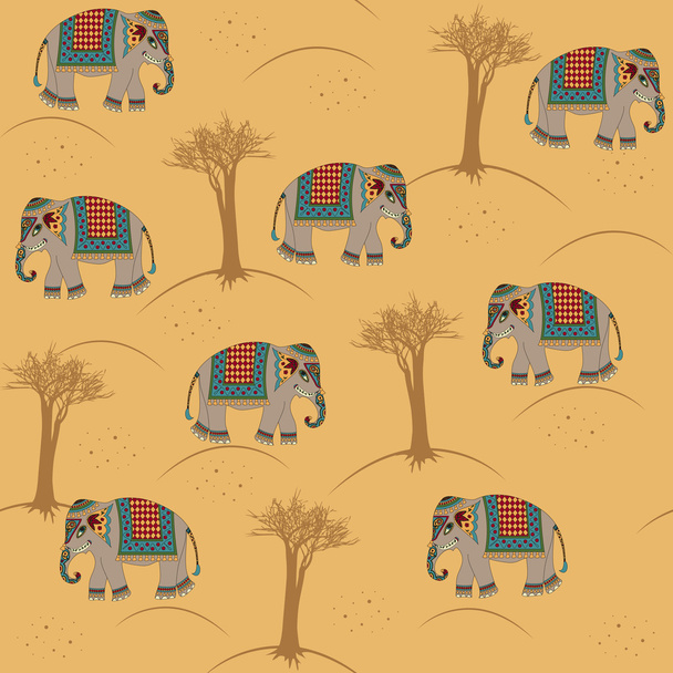 indian pattern with elephant - Vector, Image