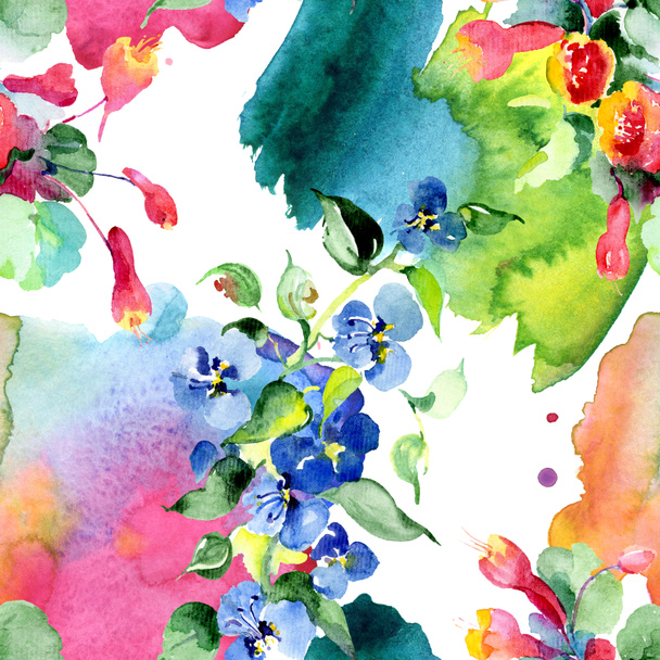 Background with colorful spring flowers. Watercolor background illustration set. Watercolour drawing fashion aquarelle isolated. Isolated bouquet texture - Foto, immagini