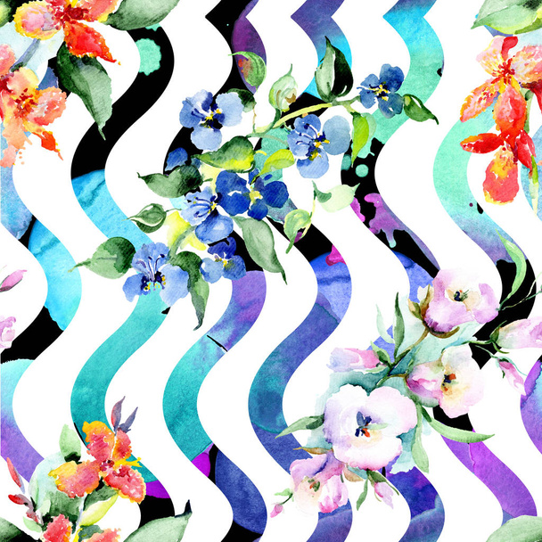 Фон з різнокольоровими весняними квітами. Набір ілюстрацій для акварельного фону. Акварельний малюнок моди акварель ізольовано. Текстура ізольованого букета
 - Фото, зображення