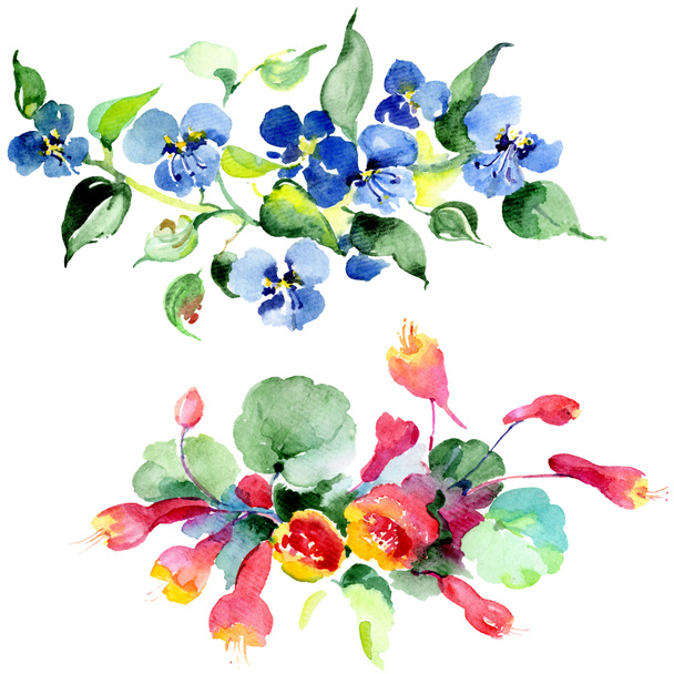 Csokor, színes tavaszi virágok. Akvarell háttér illusztráció készlet. Akvarell rajz divat aquarelle elszigetelt. Elszigetelt csokor ábra elem. - Fotó, kép