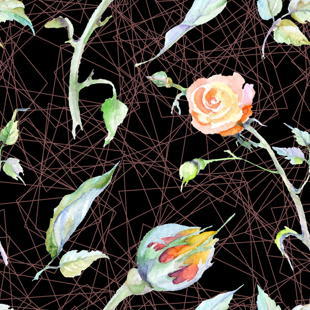 Orange rose flowers. Watercolour drawing fashion aquarelle isolated. Seamless background pattern. Fabric wallpaper print texture. - Fotó, kép