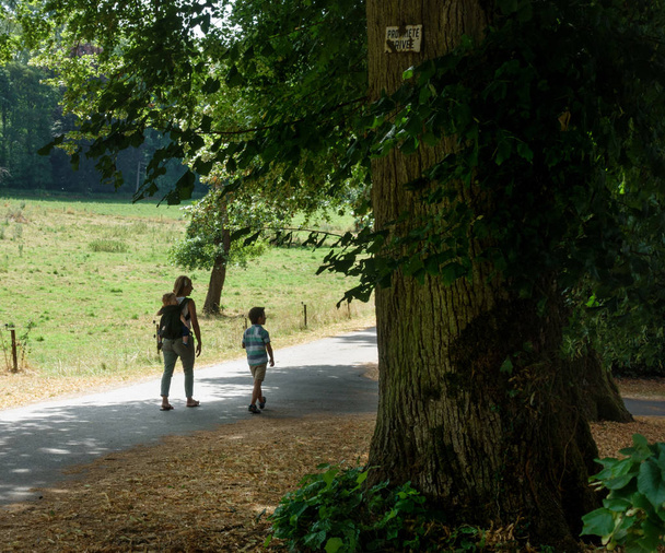 Мати з дітьми, що йдуть в парку; Бельгія - Фото, зображення