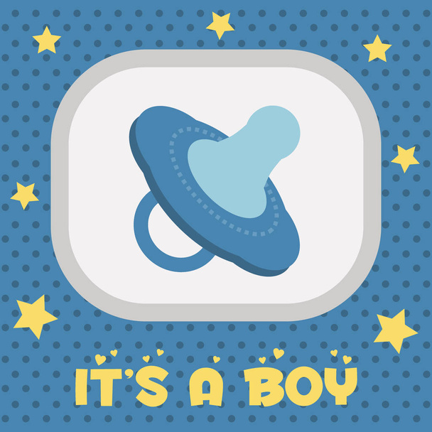 vector illustration of baby dummy and lettering it's a boy  - Vector, imagen