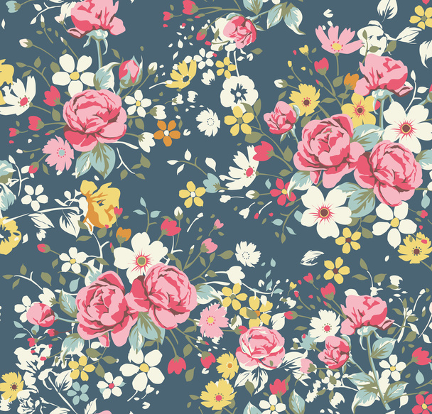 wallpaper vintage rose pattern on navy background - Vector, Image