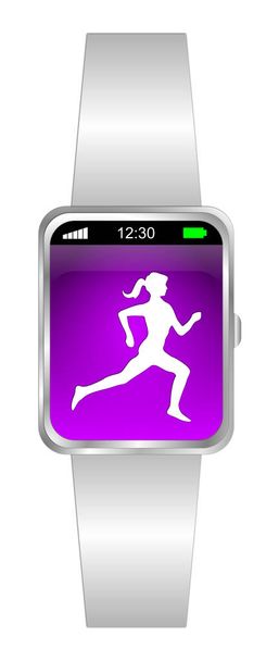 montre intelligente blanche avec joggeuse coureuse sur bureau violet - illustration 3D
 - Photo, image