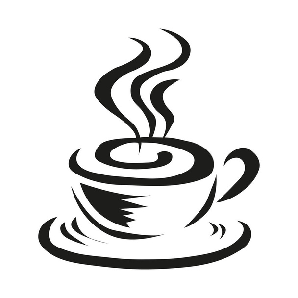 hot coffee cup on saucer icon, vector  - Vector, Image