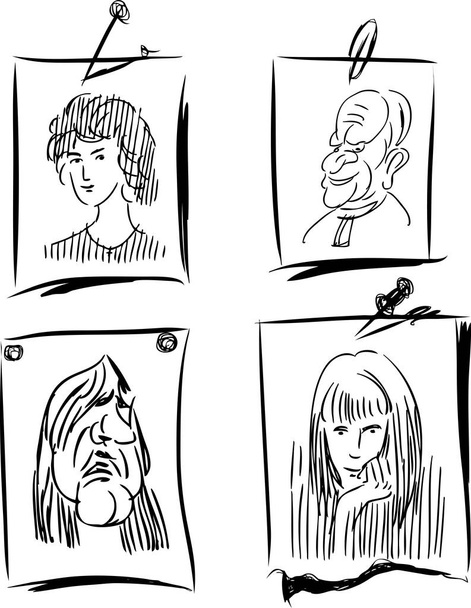  Portraits sketches on notepaper sheets - Vector, Image