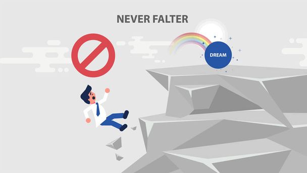 businessman goes to dream and climbs up rock - Vector, Image