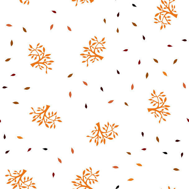 Dark Red, Yellow vector seamless abstract pattern with leaves, branches. Sketchy doodles on white background. Pattern for trendy fabric, wallpapers. - Vettoriali, immagini