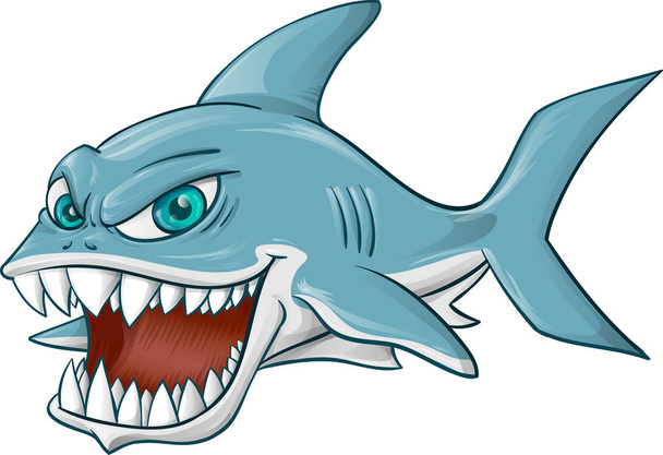 wściekły rekin kreskówka maskotka na białym tle  - Wektor, obraz