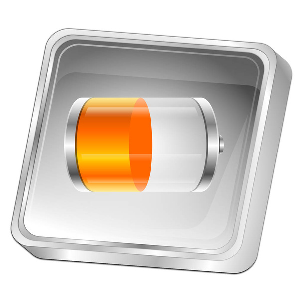 シルバー オレンジ バッテリー ボタン 3 d イラスト - 写真・画像