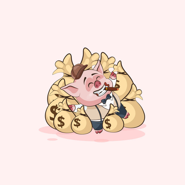 pegatina de cerdo emoticono se encuentra feliz en bolsas de dinero
 - Vector, imagen