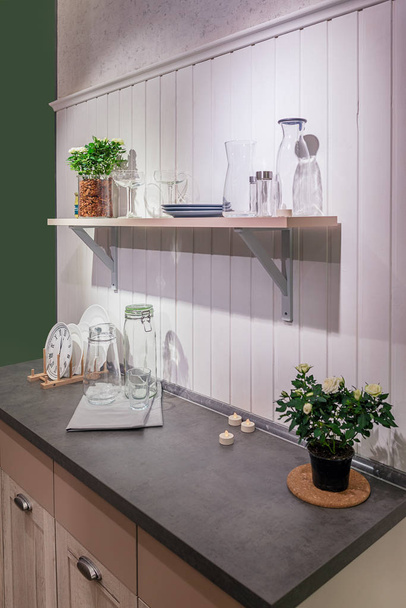 O design da cozinha moderna no estilo escandinavo de materiais naturais
. - Foto, Imagem