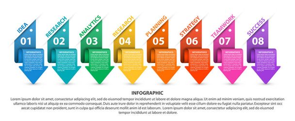 Modello infografico con frecce. Infografica per presentazioni aziendali o banner informativo
. - Vettoriali, immagini