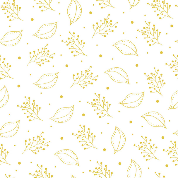 Seamless holiday floral pattern. Vector golden background with hand-drawn flowers and leaves. - Vector, Imagen