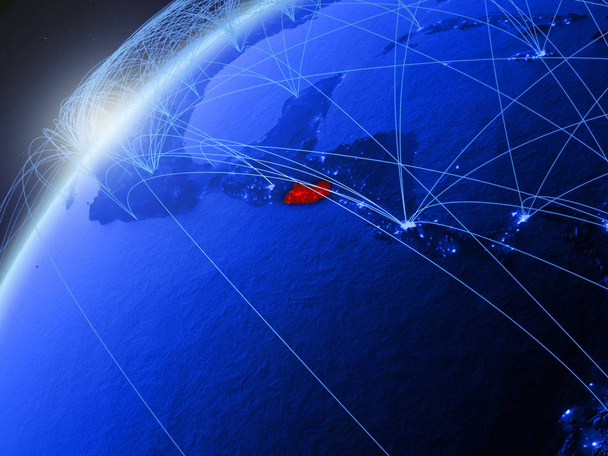 El Salvador modell a zöld bolygó Föld nemzetközi hálózatok. Kék digitális kommunikációs és technológia fogalmát. 3D-s illusztráció. Ez a kép a Nasa berendezett elemei. - Fotó, kép