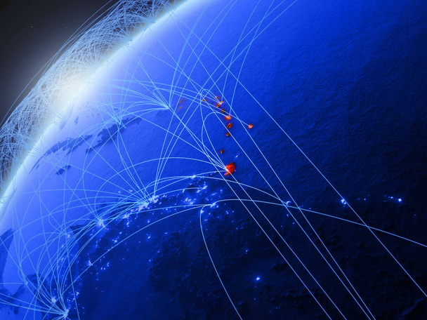 Caribbean modell a zöld bolygó Föld nemzetközi hálózatok. Kék digitális kommunikációs és technológia fogalmát. 3D-s illusztráció. Ez a kép a Nasa berendezett elemei. - Fotó, kép