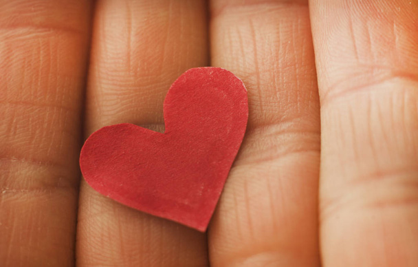 Rood hart in de handen close-up. Abstractie liefde en gezondheid - Foto, afbeelding
